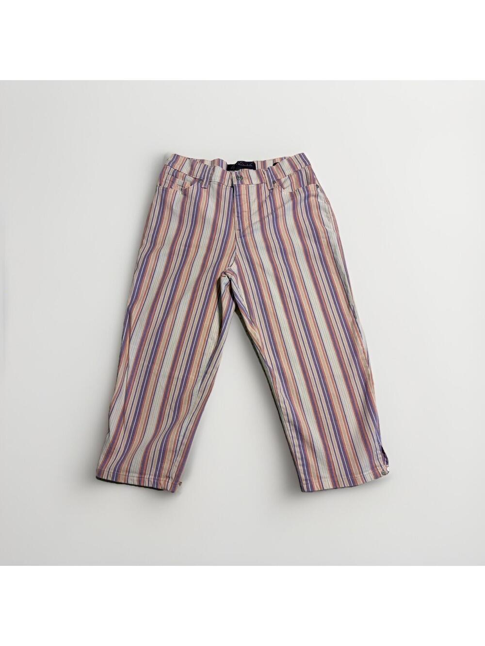 Gloria Vanderbilt Amanda Capri Purple Striped Sz 8 Women’s Excellent Condition
